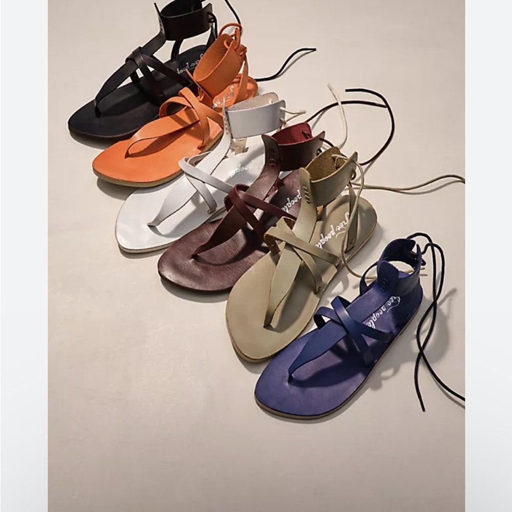 Free People Taupe Lace-Up Thong Sandals with Ankle Ties